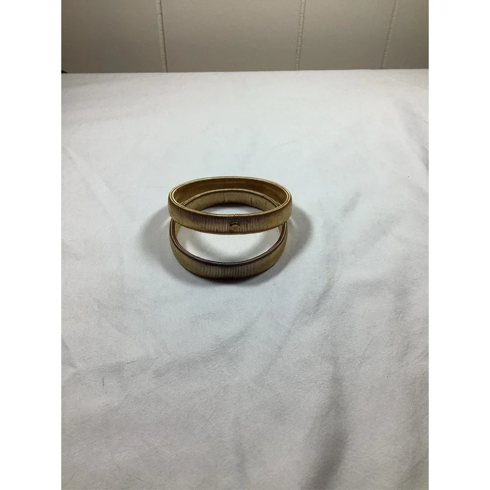 Gold Tone Ribbed Coil Stretch‎ Bangle Bracelet Stackable Set